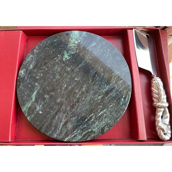 NEW ARTHUR COURT Rope Cheese Knife 2‎ Pc Set With Green Marble Plate Charcuterie - Picture 1 of 7